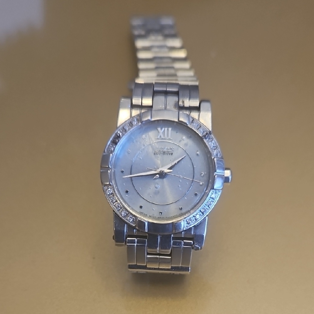 Citizen Eco-Drive Silver Stainless Steel Watch with Diamond Accents